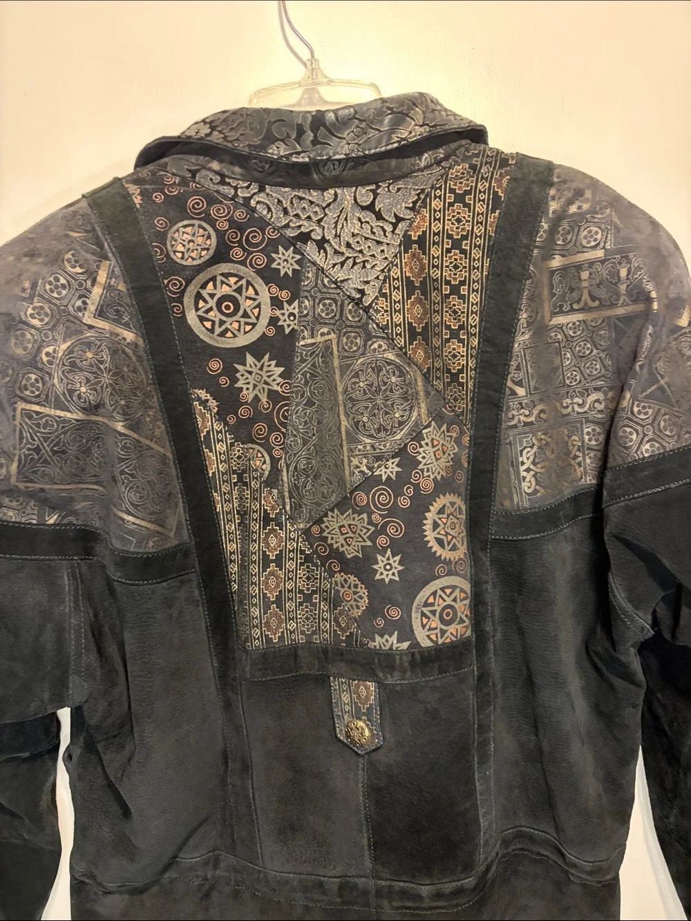 Winlit Genuine Leather Black Mixed Media Designs Western Aztec Full Zip SZ M